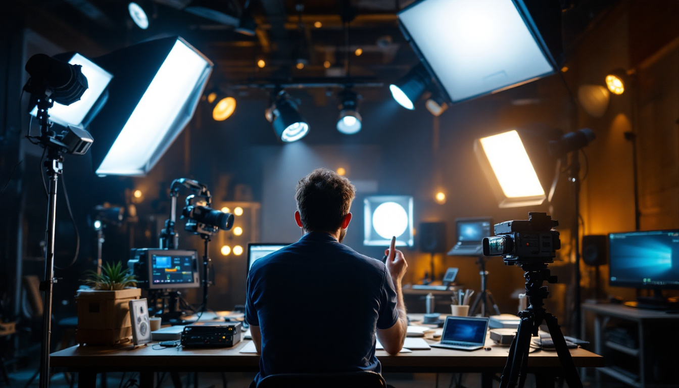 A photograph of a lighting engineer at work