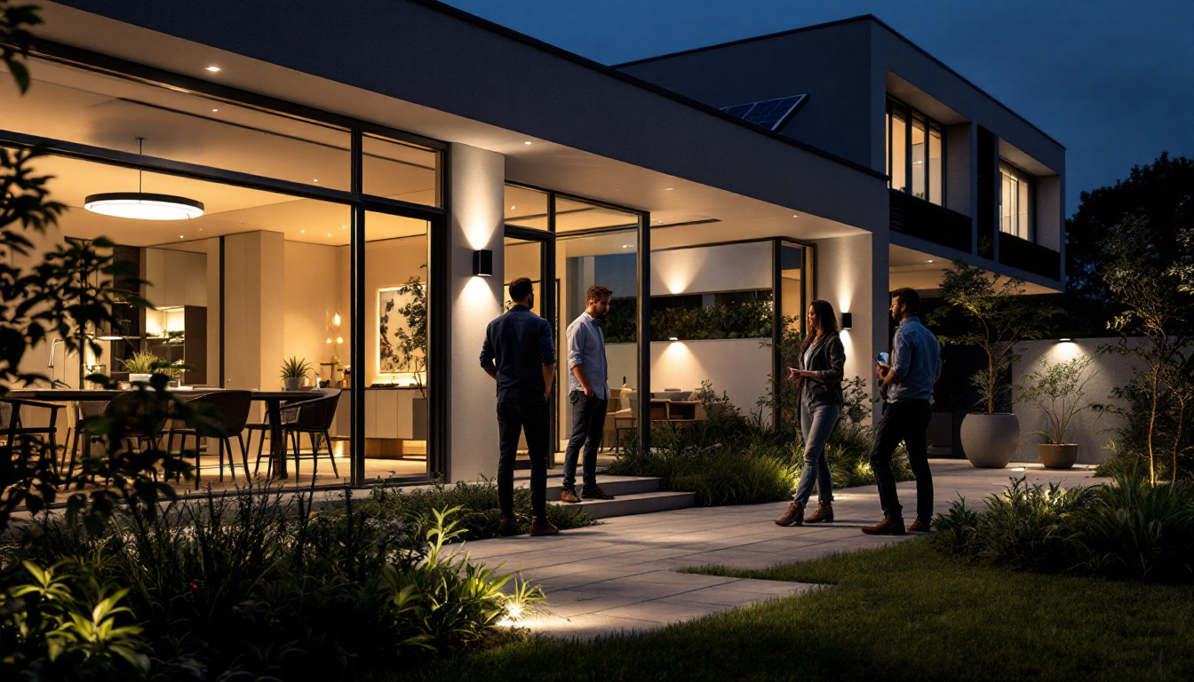 A photograph of a beautifully lit outdoor space featuring solar led strip lighting