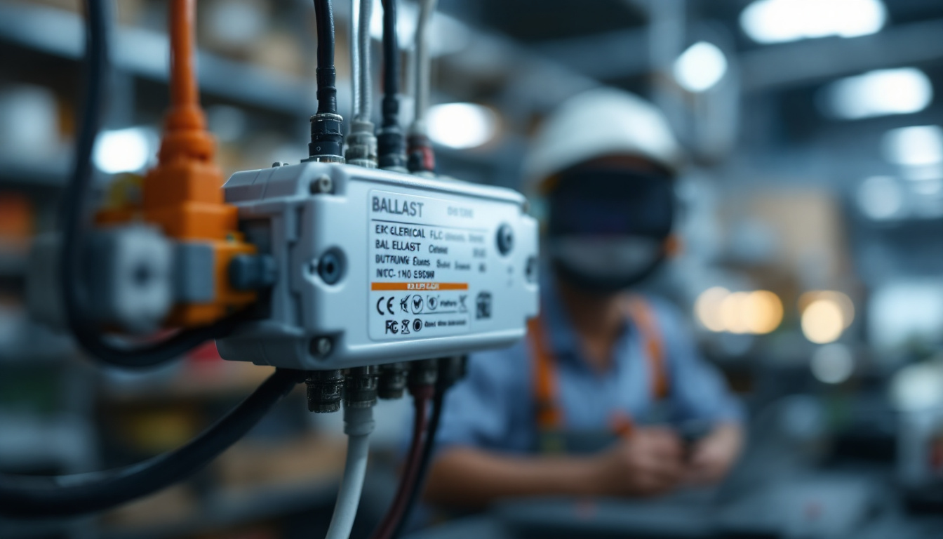 A photograph of a close-up of a modern electrical ballast installed in a lighting fixture