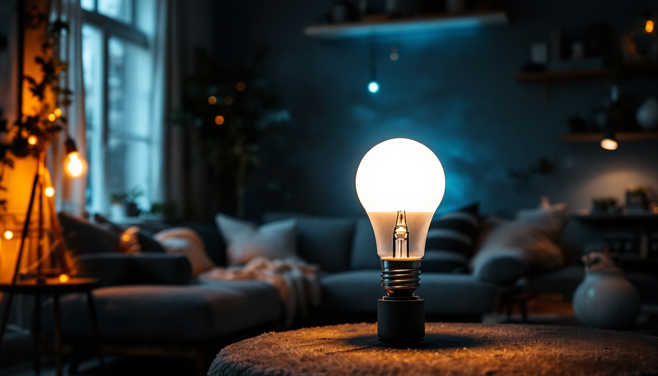 A photograph of a 300-watt light bulb in a cozy