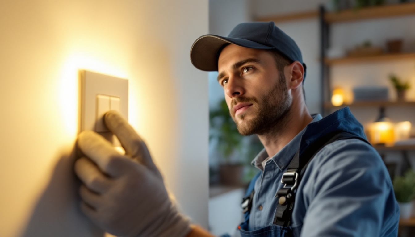A photograph of a close-up of an electrical engineer or technician skillfully replacing a light switch