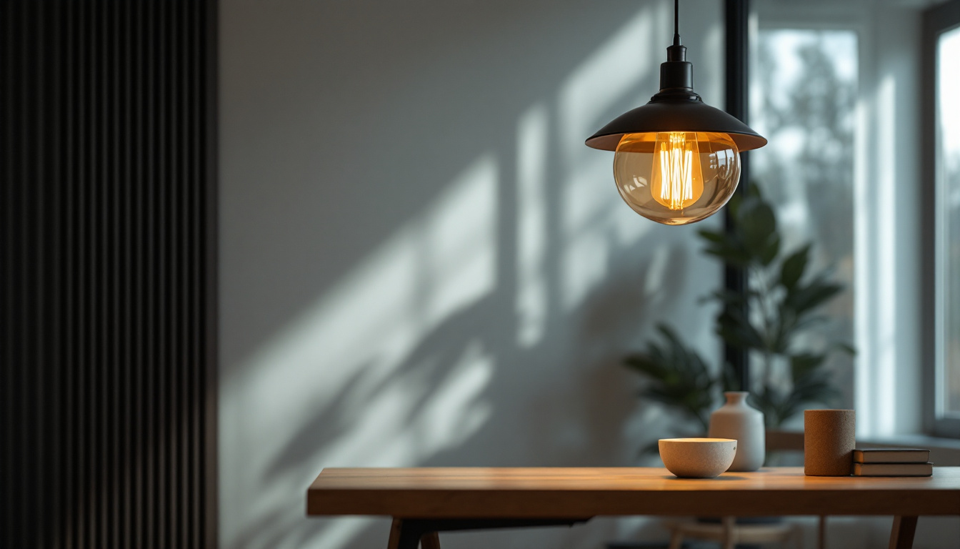 A photograph of a stylish pendant lighting fixture in a modern interior setting
