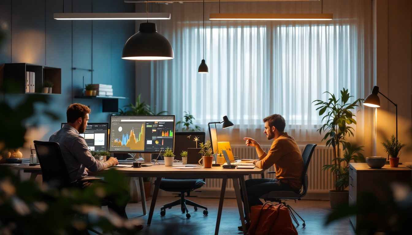 A photograph of a modern workspace featuring led lighting solutions