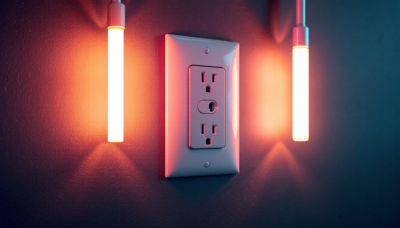 A photograph of a close-up view of a modern electrical outlet integrated with stylish lighting fixtures