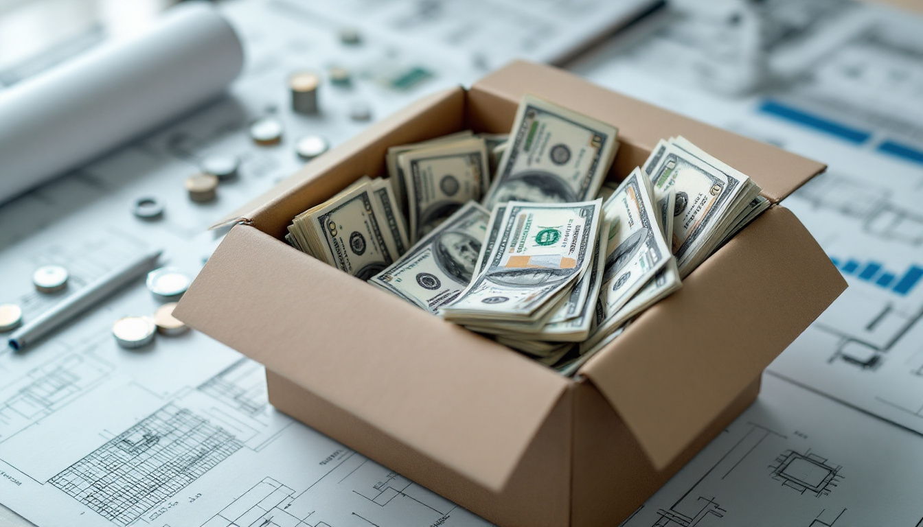 A photograph of a shoebox filled with neatly arranged stacks of cash