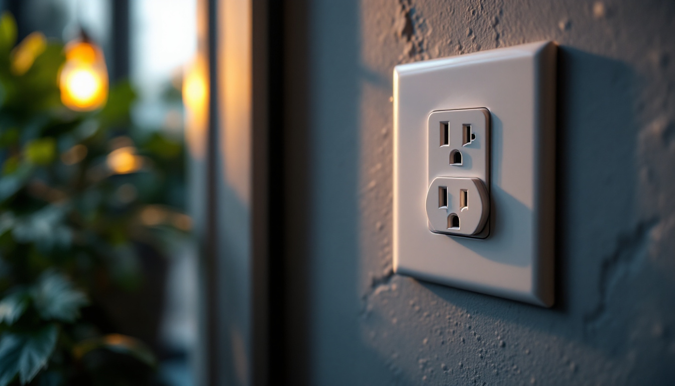 A photograph of a close-up shot of a well-maintained receptacle outlet in a home setting