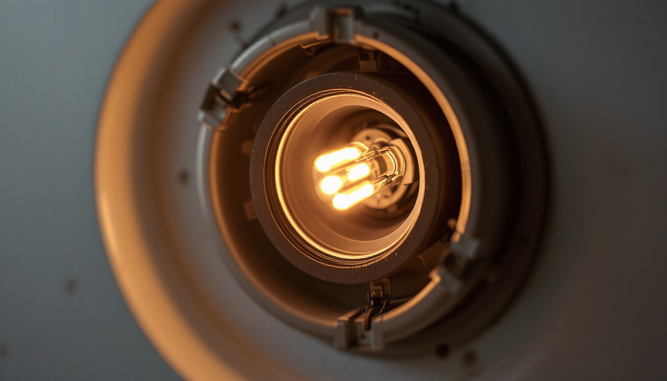 A photograph of a close-up of a led light bulb socket in use