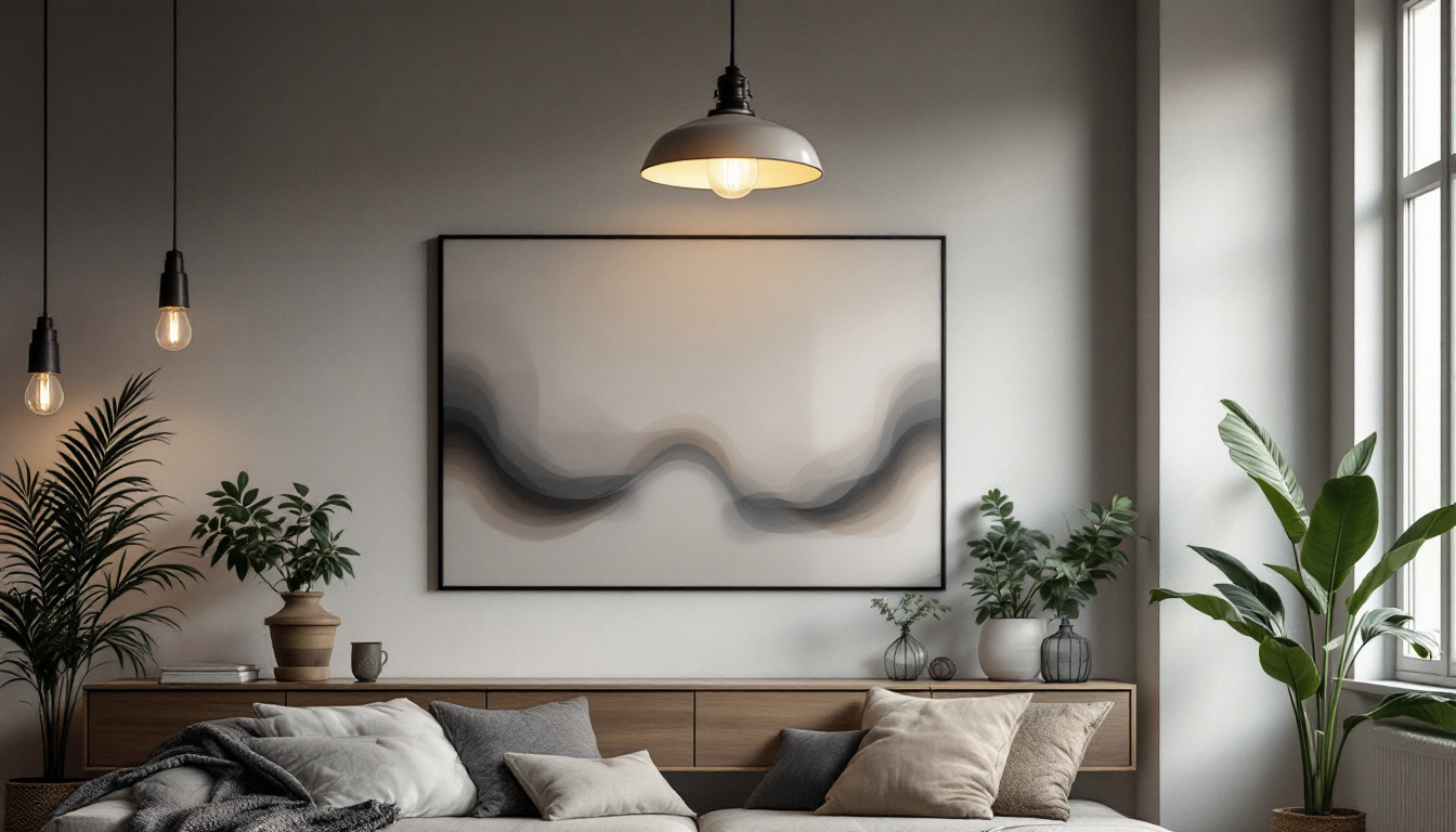 A photograph of a stylish industrial ceiling lamp in a modern living space