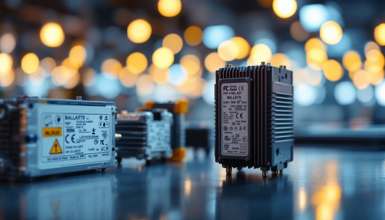 A photograph of a close-up of various types of ballasts used in lighting systems