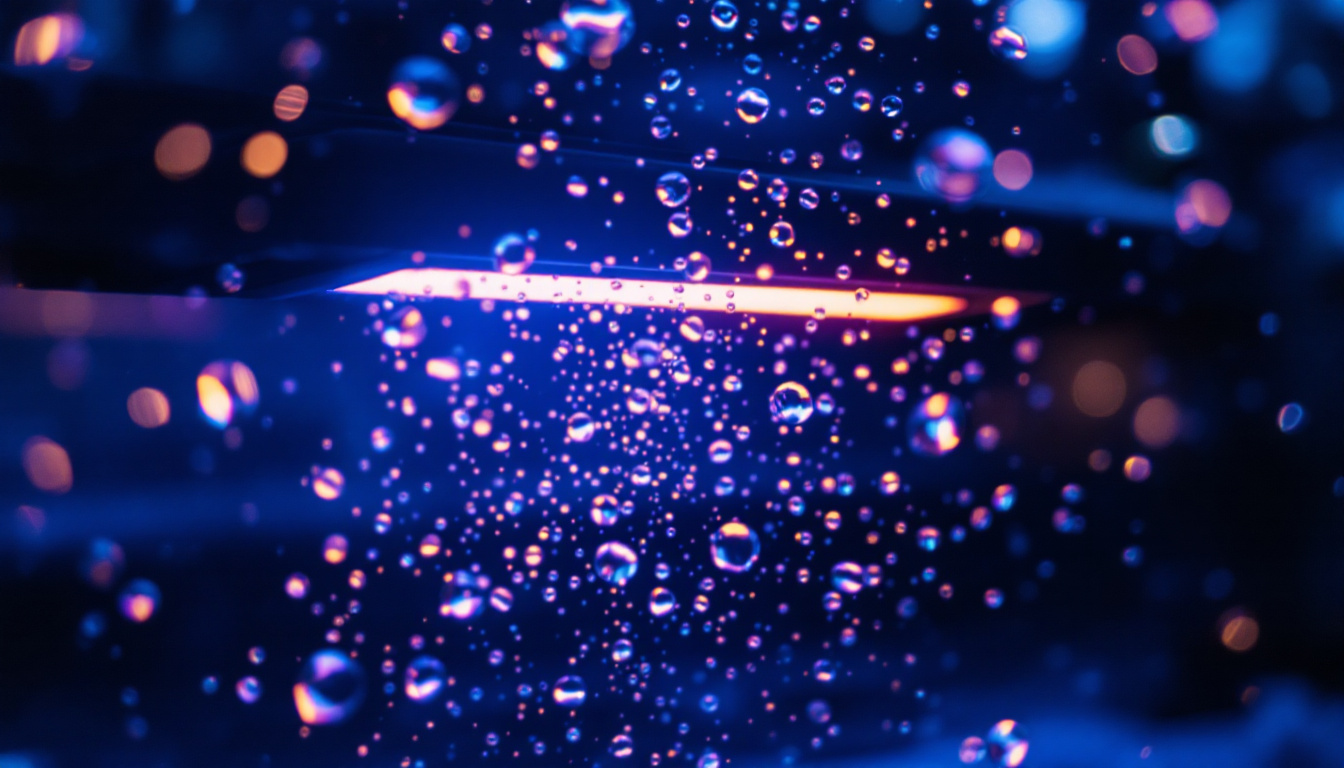 A photograph of a close-up of a uv light sanitizing device in action