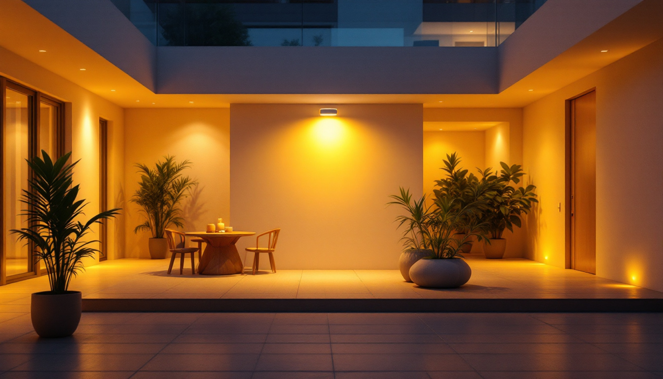 A photograph of a well-lit indoor or outdoor space showcasing a motion sensor light in action