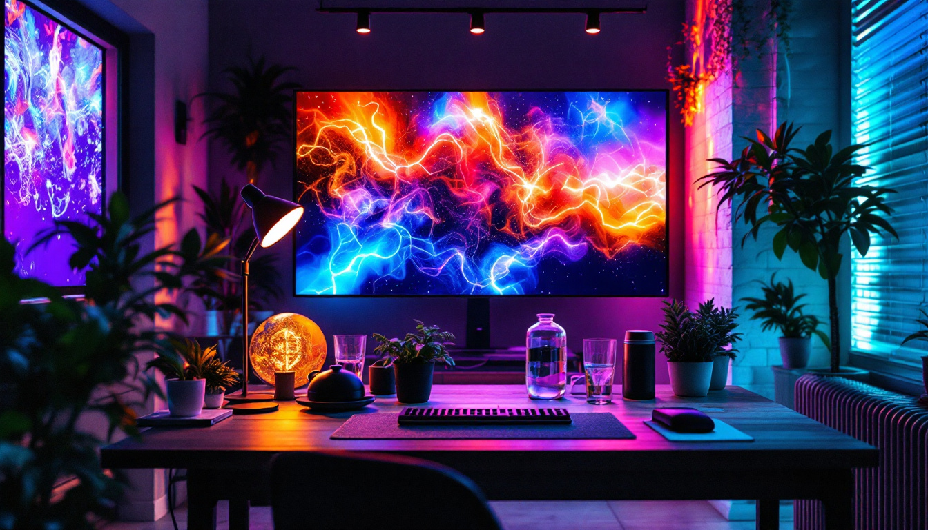 A photograph of a modern setting showcasing various types of ultraviolet lights in use