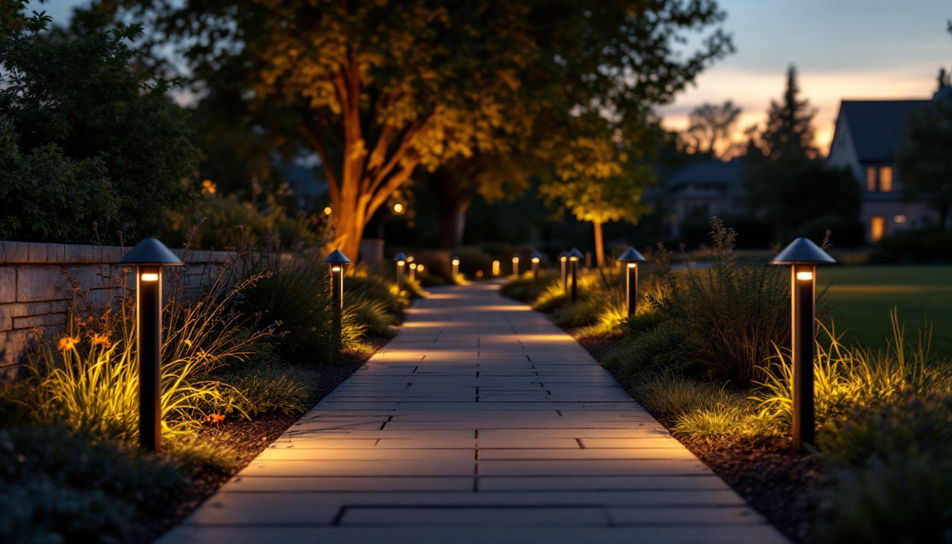 A photograph of a beautifully illuminated walkway at dusk