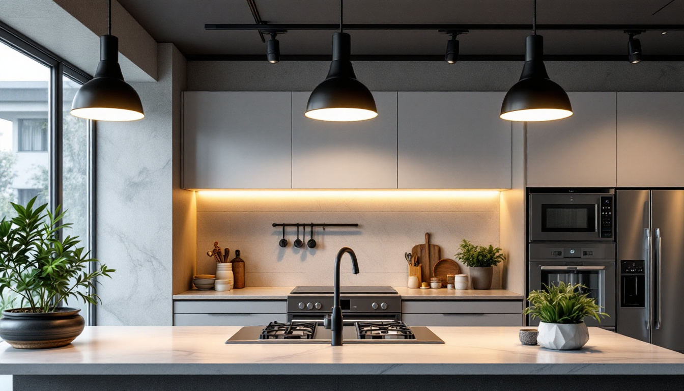A photograph of a modern kitchen featuring innovative ceiling lighting solutions