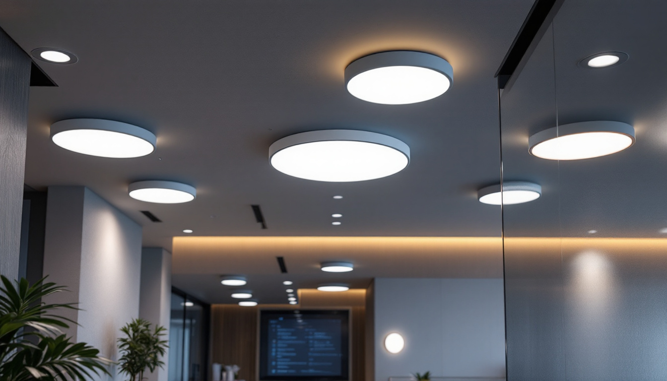 A photograph of a modern interior space showcasing various styles of led recessed lighting fixtures in use