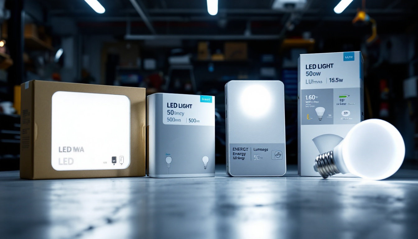 A photograph of a well-lit garage showcasing various led lights in use