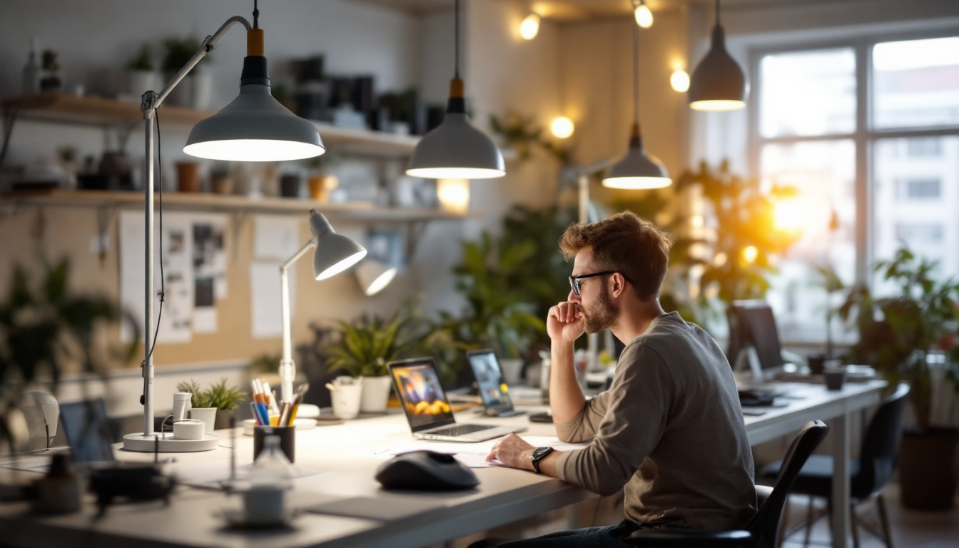 A photograph of a well-lit engineering workspace featuring a variety of osram sylvania lighting products in use