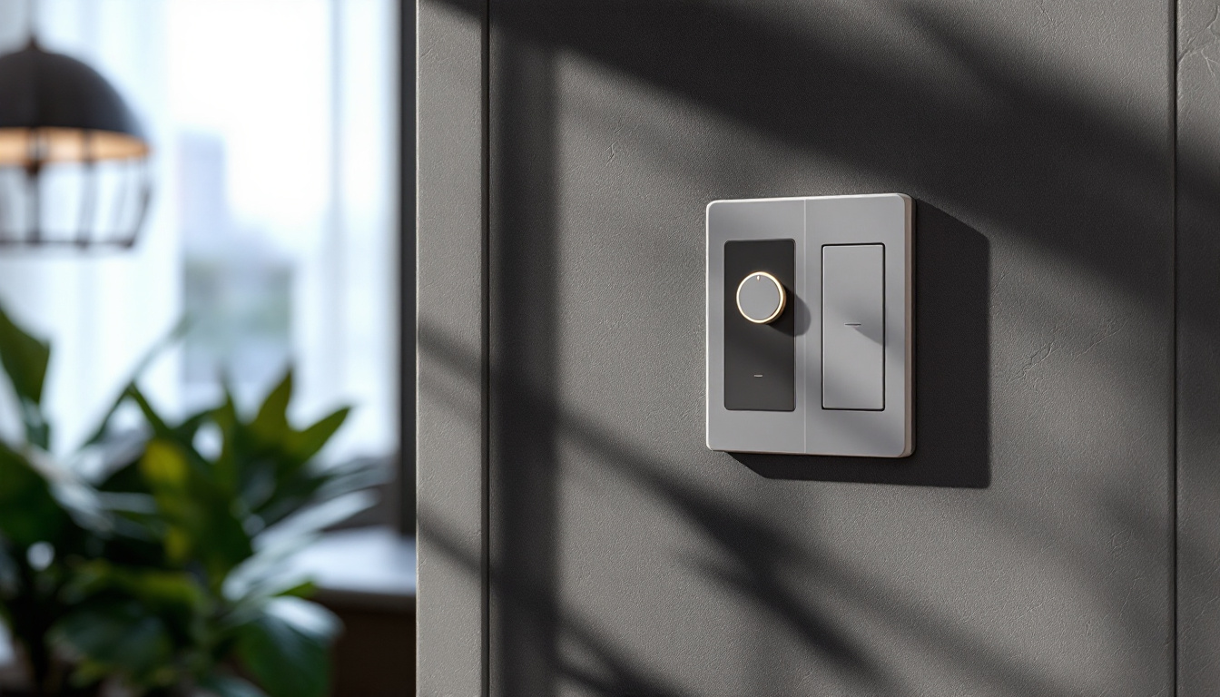 A photograph of a stylishly designed light switch in a modern interior setting