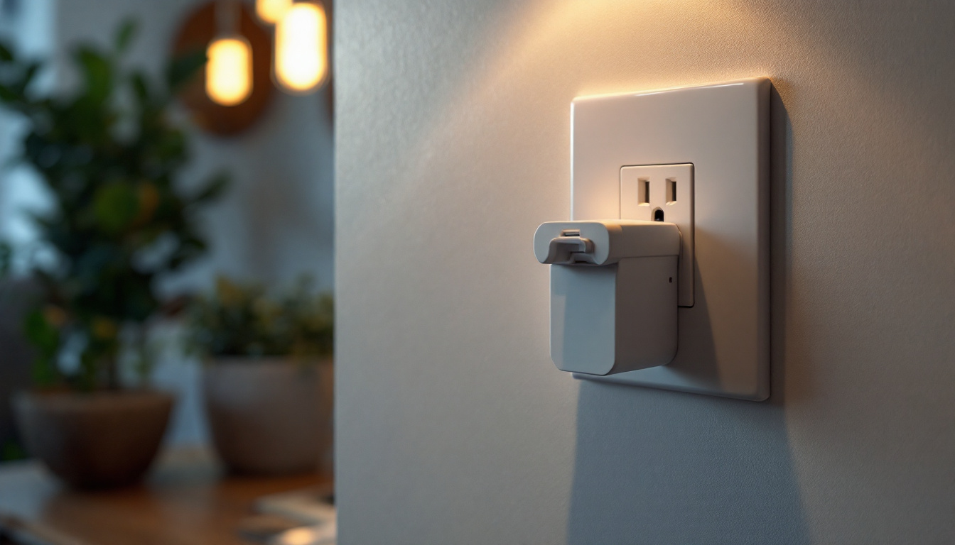 A photograph of a standard electrical outlet in a well-lit room