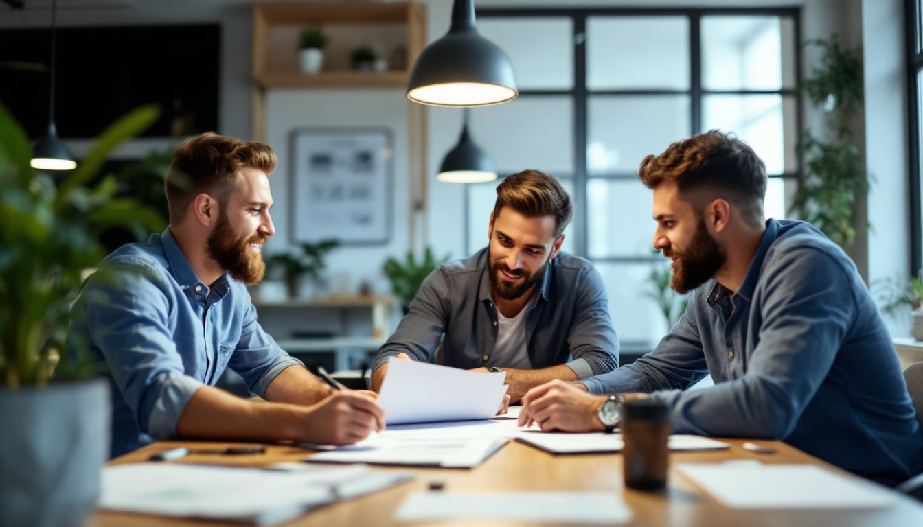 A photograph of a group of engineers collaborating in a modern workspace