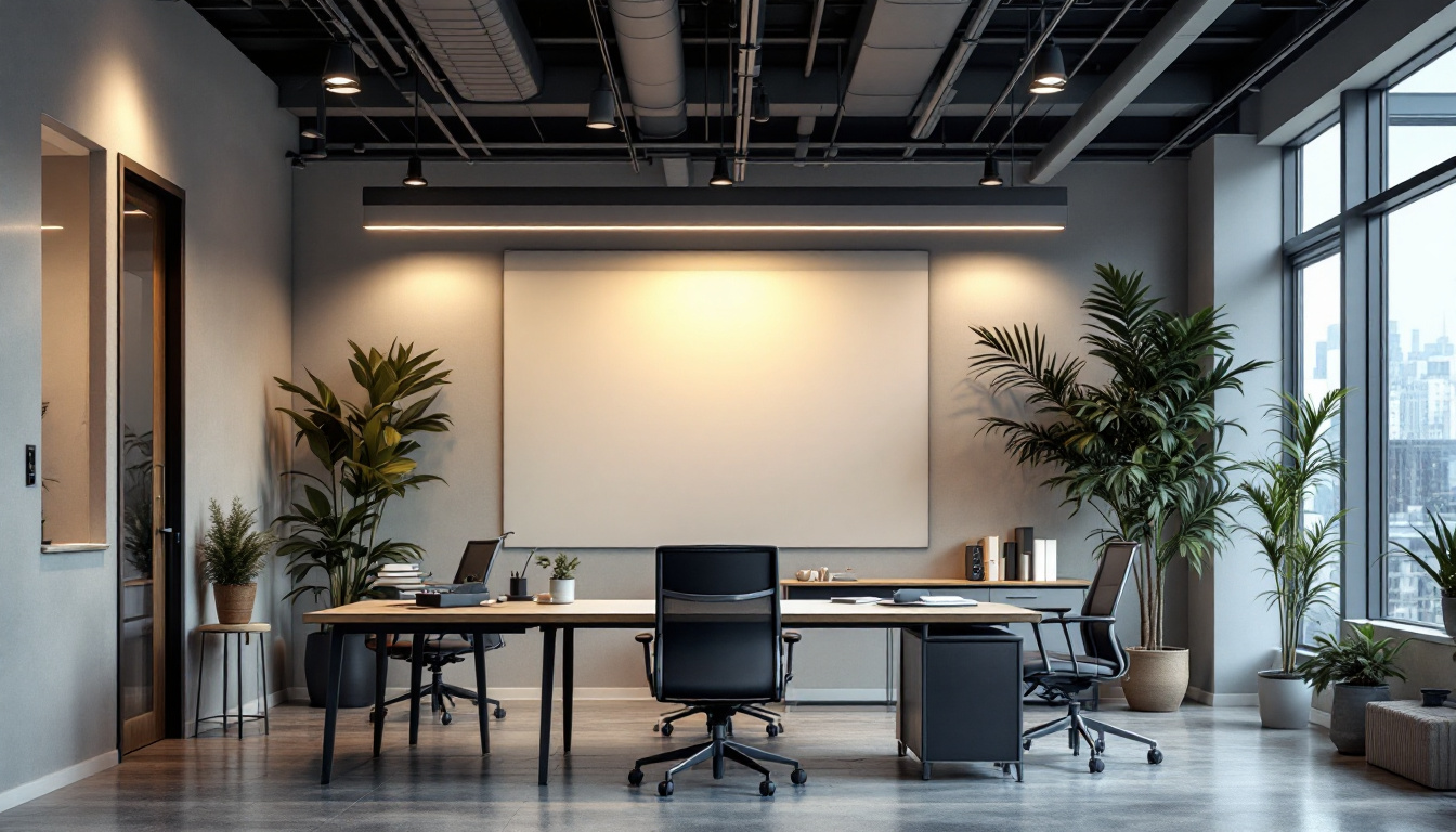 A photograph of a well-lit workspace featuring surface mount lighting installed in a modern setting
