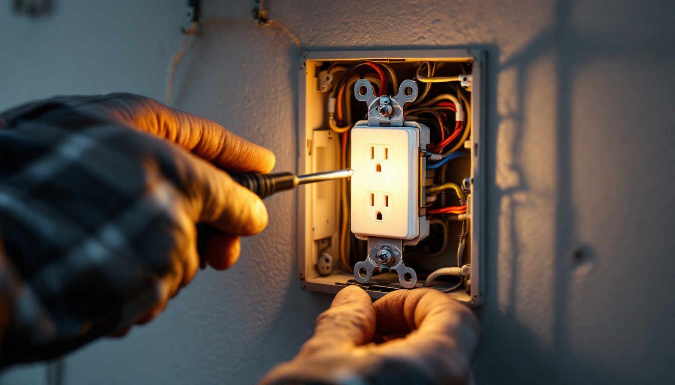 A photograph of a close-up of an outlet switch light being installed by an electrical engineer