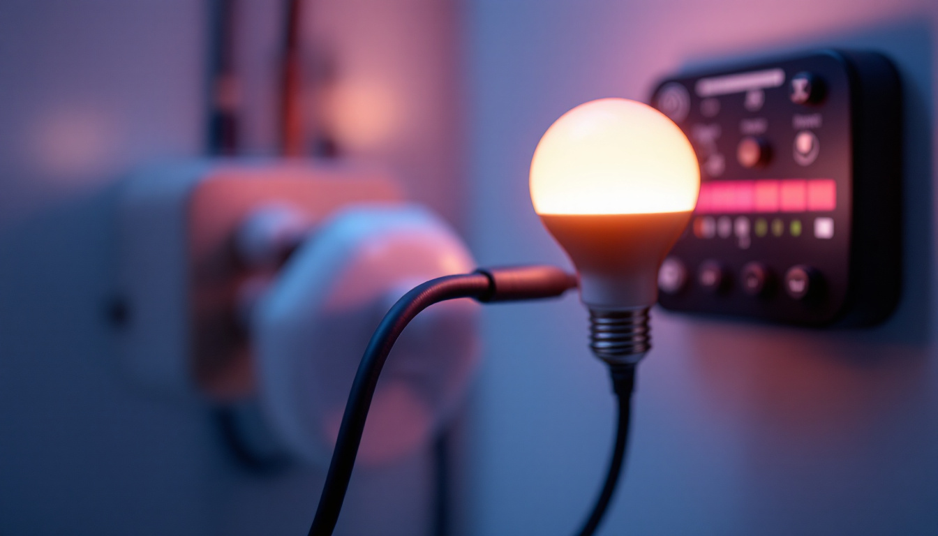 A photograph of a close-up of an mr16 led bulb connected to a modern lighting control system