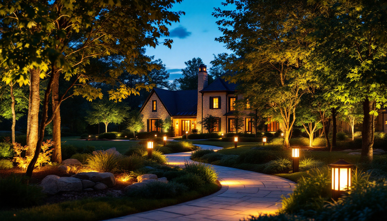 A photograph of a beautifully illuminated outdoor landscape at dusk