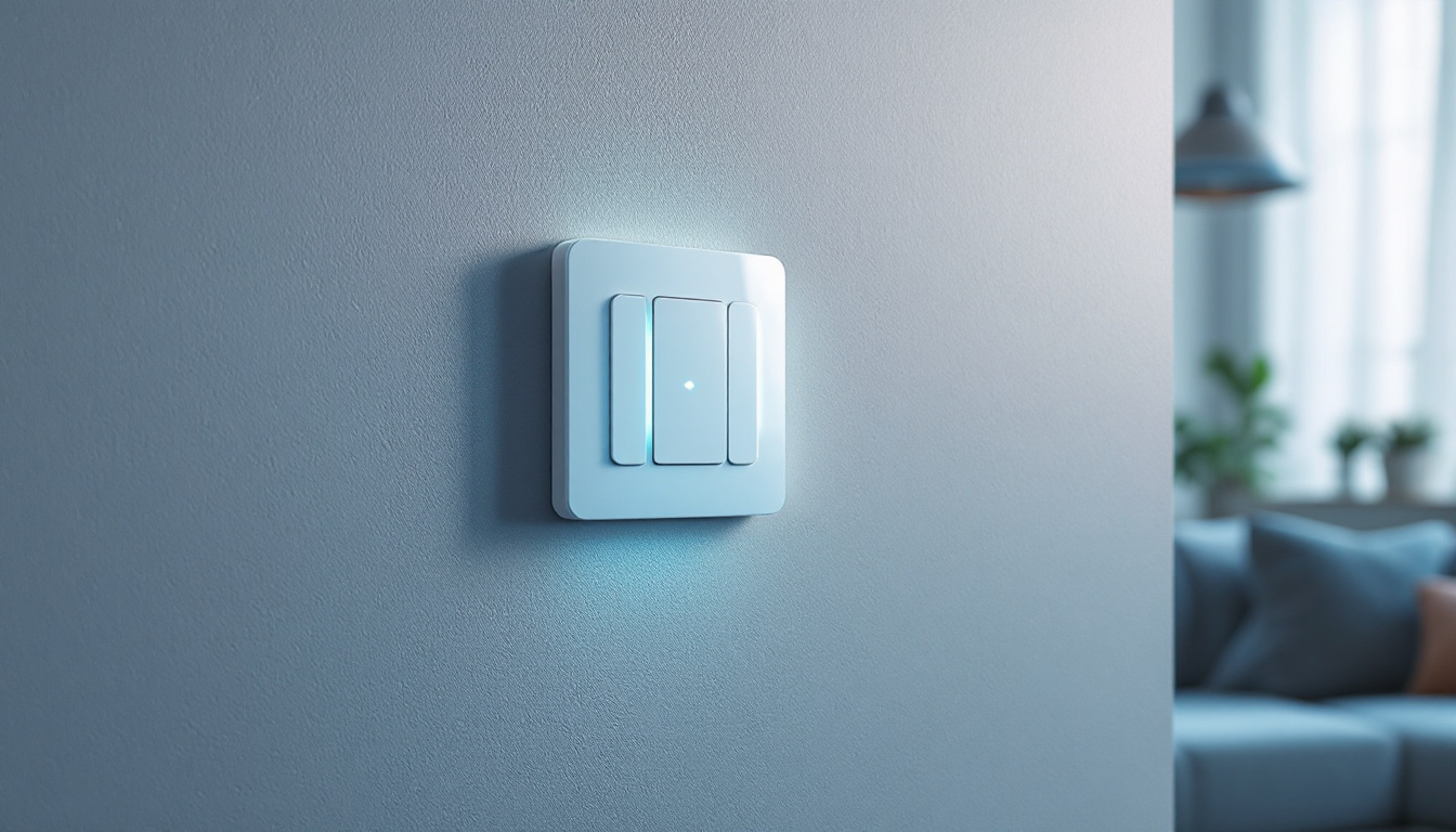 A photograph of a modern wall switch specifically designed for controlling a ceiling fan