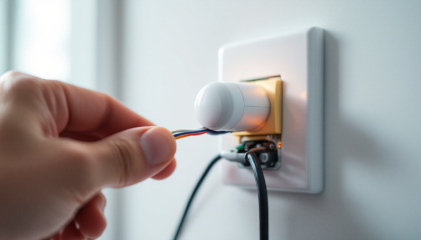 A photograph of a close-up of a motion detector 3-way switch installation