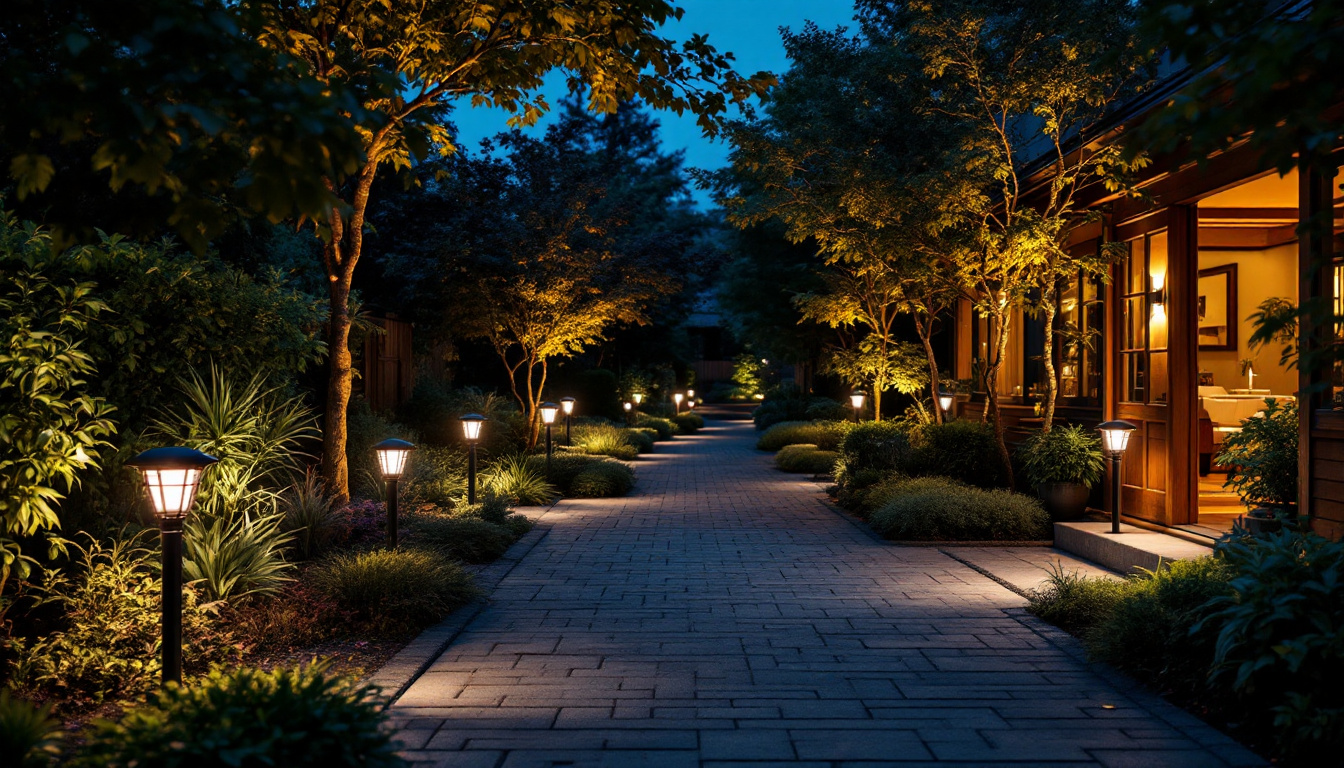 A photograph of a well-lit outdoor space showcasing various led flood lamps in action