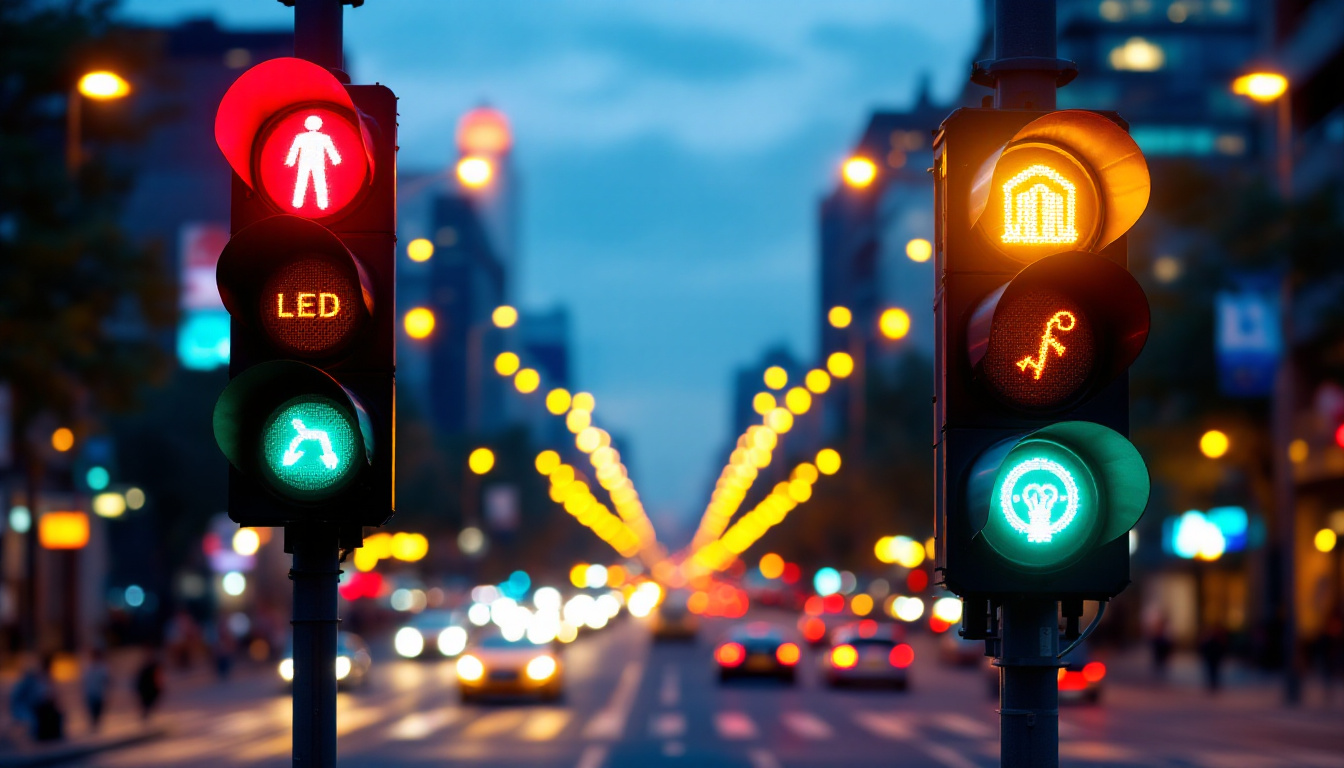 A photograph of a side-by-side comparison of led and incandescent traffic lights