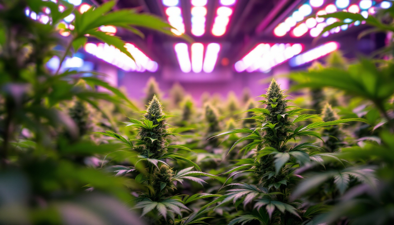 A photograph of a vibrant indoor grow setup featuring lush