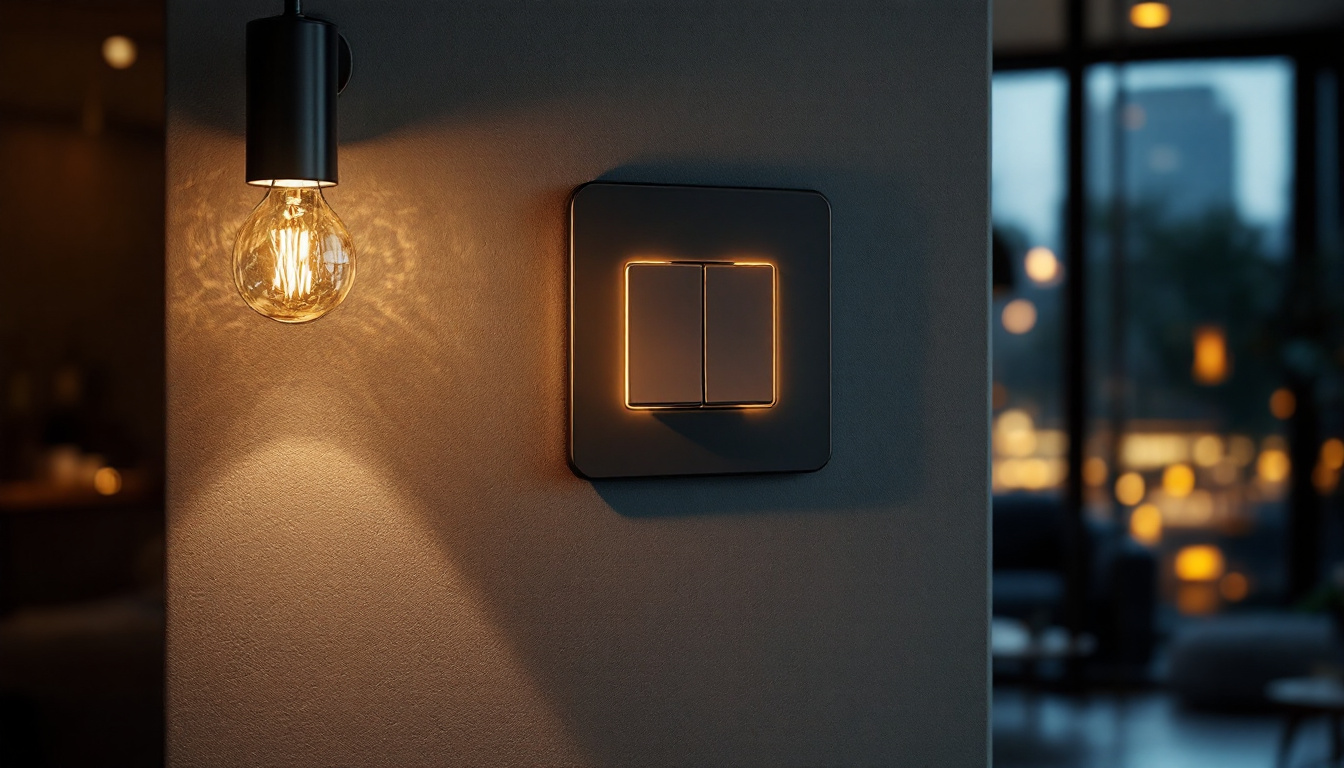 A photograph of capture a photograph of a modern light wall switch in a stylishly designed room