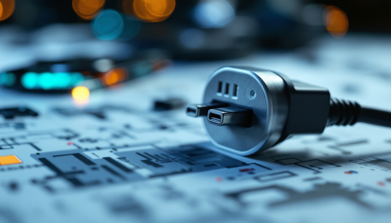 A photograph of a close-up of a lighting plug being connected to a device