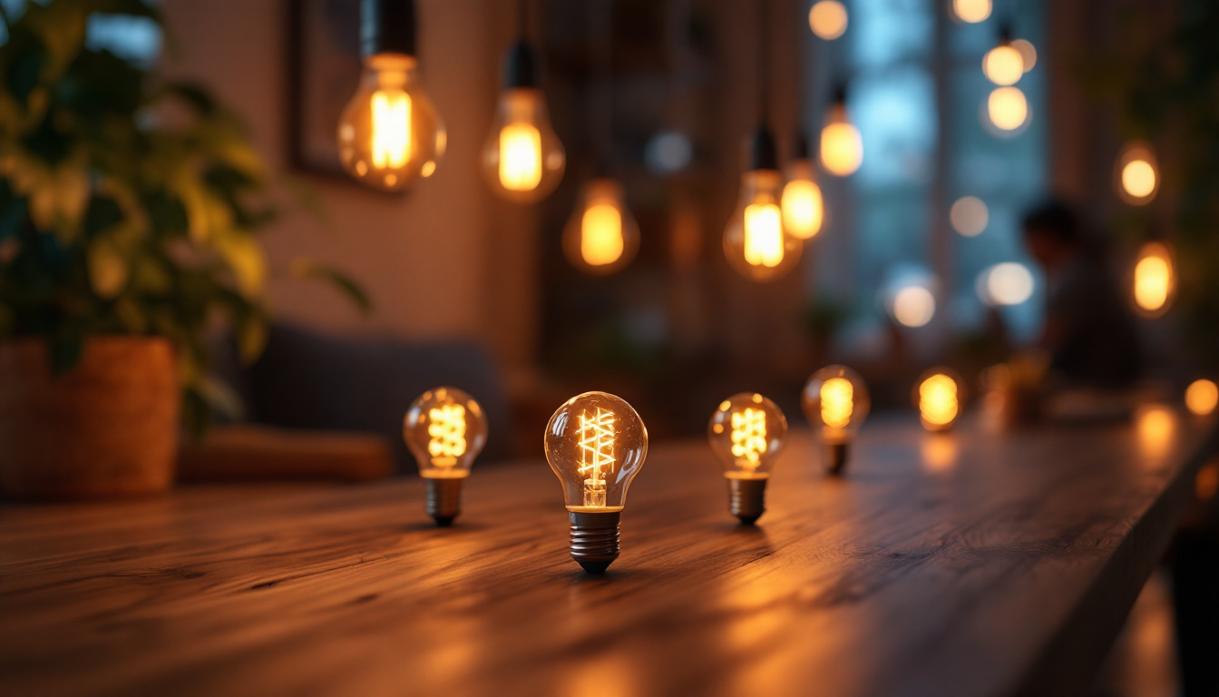 A photograph of a well-lit indoor setting featuring various a19 light bulbs in use