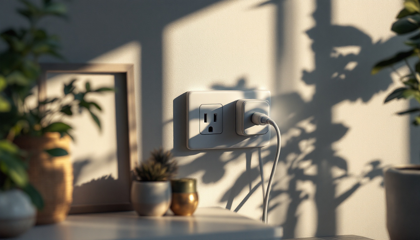 A photograph of a single power outlet in a modern