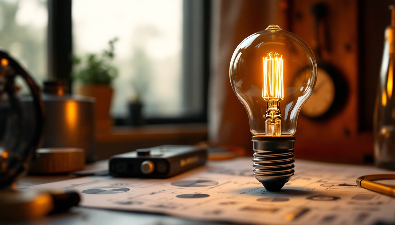 A photograph of a type g lamp bulb illuminated in a cozy