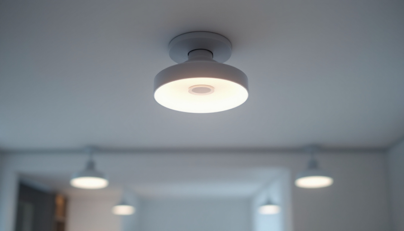 A photograph of a close-up view of a ceiling light bracket installed in a modern interior setting