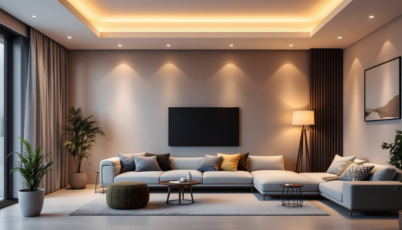 A photograph of a modern living space featuring four recessed lights in an aesthetically pleasing arrangement