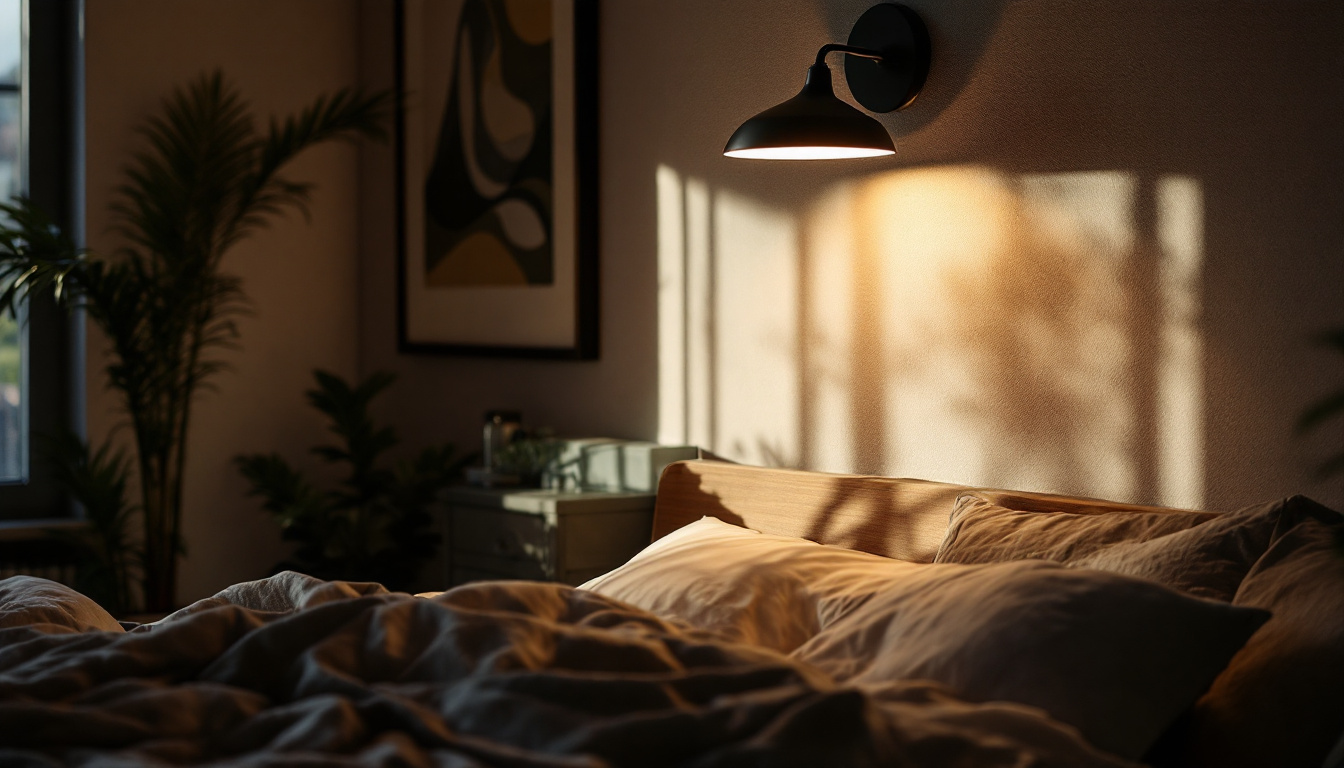 A photograph of a beautifully designed over-the-bed lighting fixture in a cozy bedroom setting