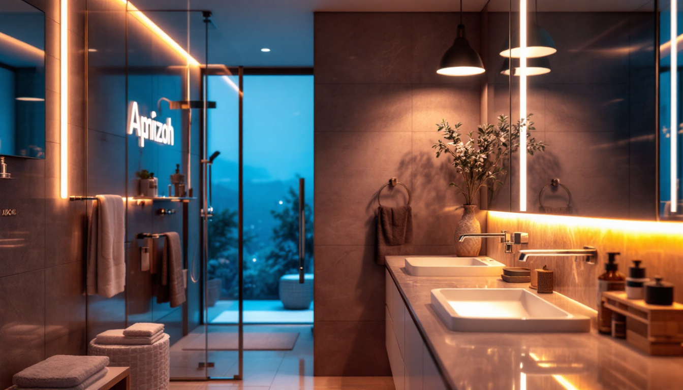 A photograph of a modern bathroom featuring stylish led lighting fixtures that highlight the space's design and functionality