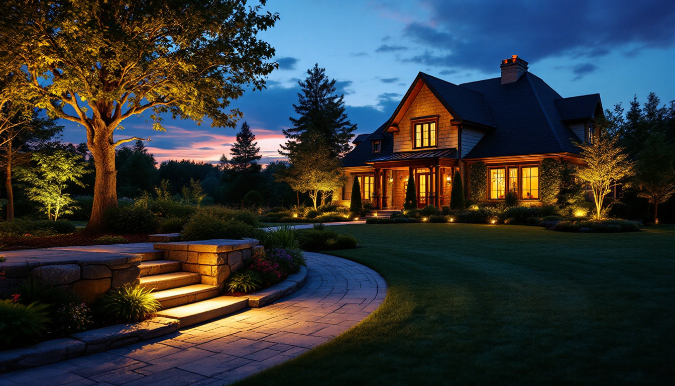 A photograph of a beautifully illuminated outdoor landscape at dusk