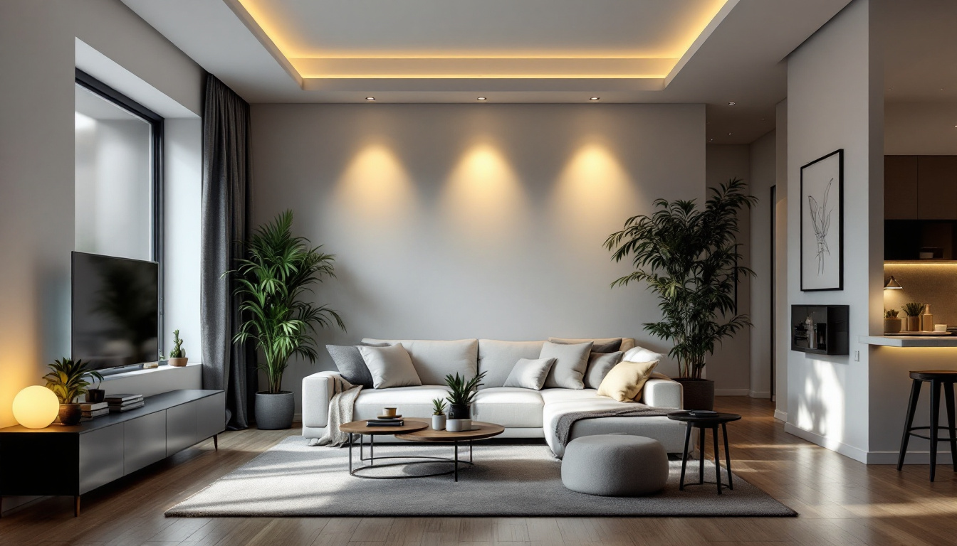 A photograph of a modern living space showcasing bright led lighting