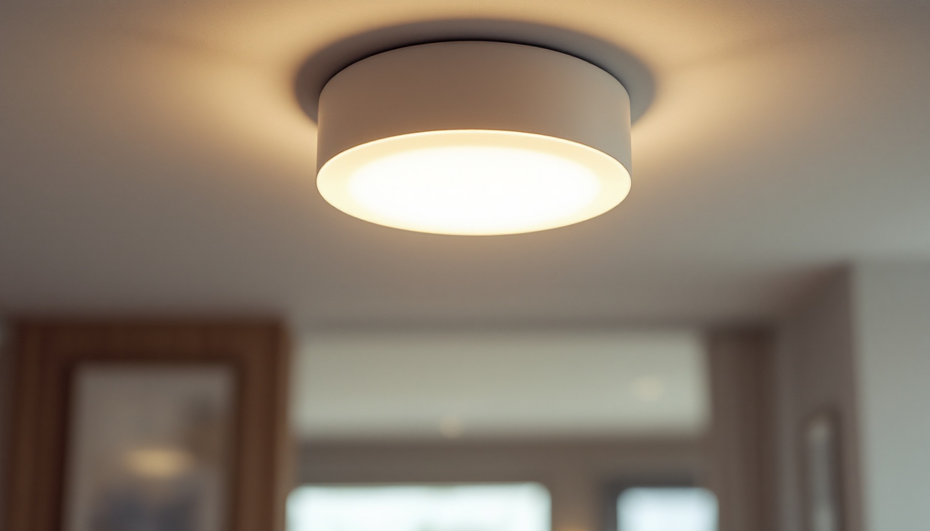 A photograph of a stylish contemporary semi-flush mount light fixture installed in a modern interior setting