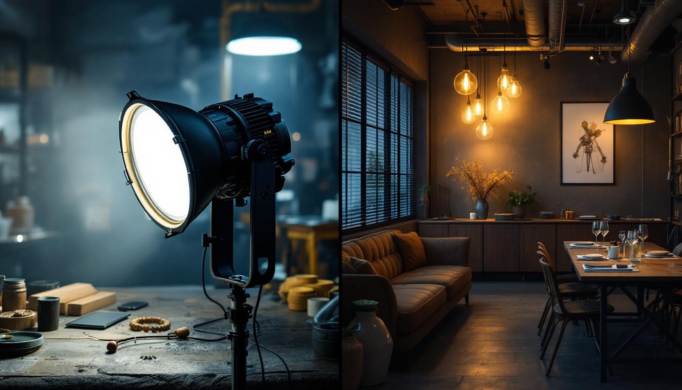 A photograph of a side-by-side comparison of an industrial lighting setup featuring a 120v 4w bulb in a rugged