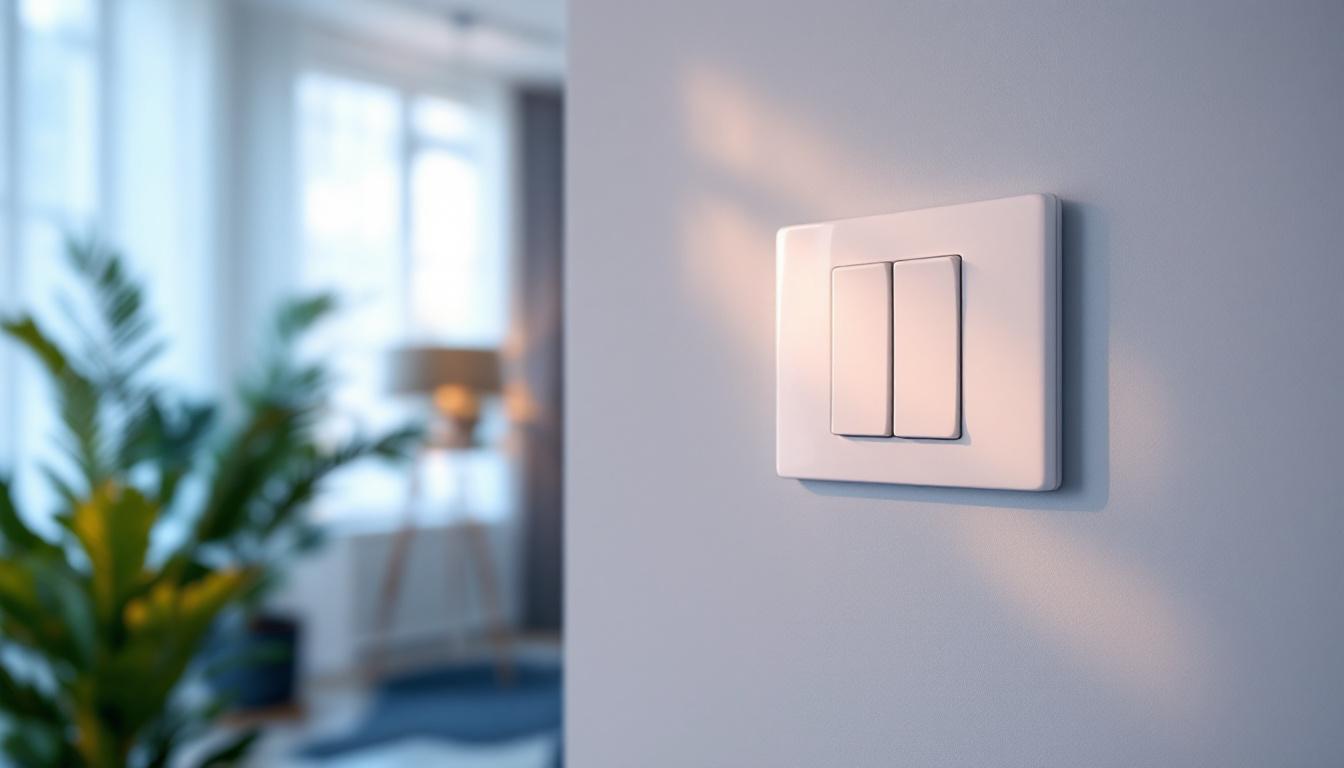 A photograph of a well-lit interior space featuring a stylish three-way switch installation