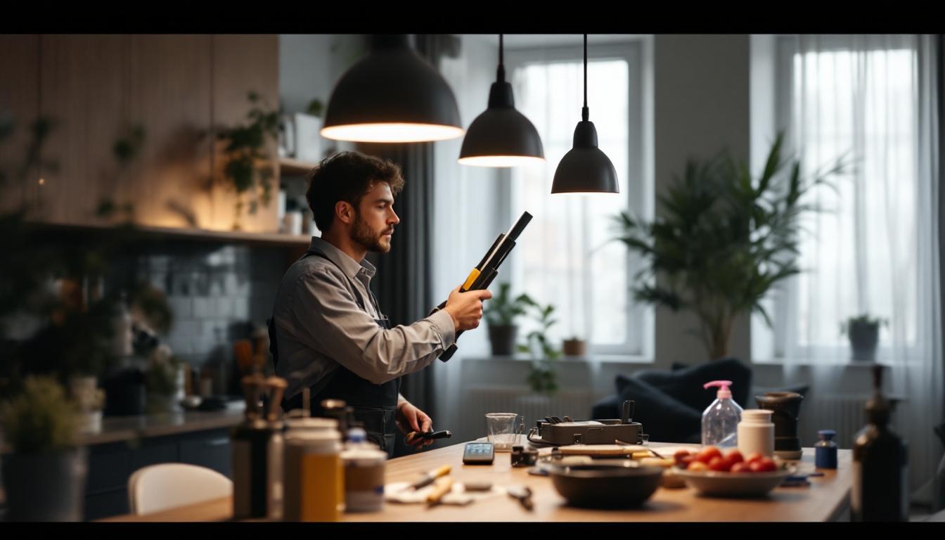 A photograph of capture a photograph of a modern led canister light being installed in a stylish interior setting