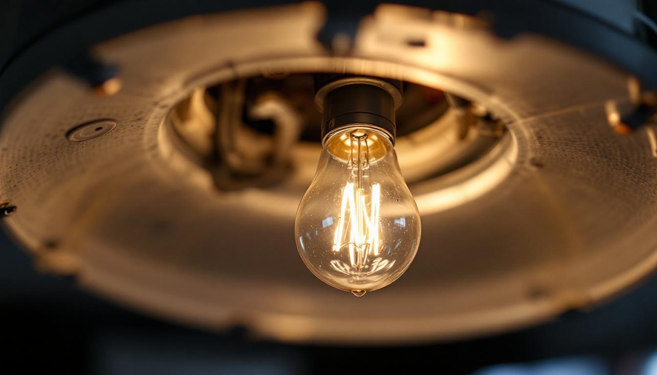 A photograph of a close-up of a b type bulb base being installed in a lighting fixture