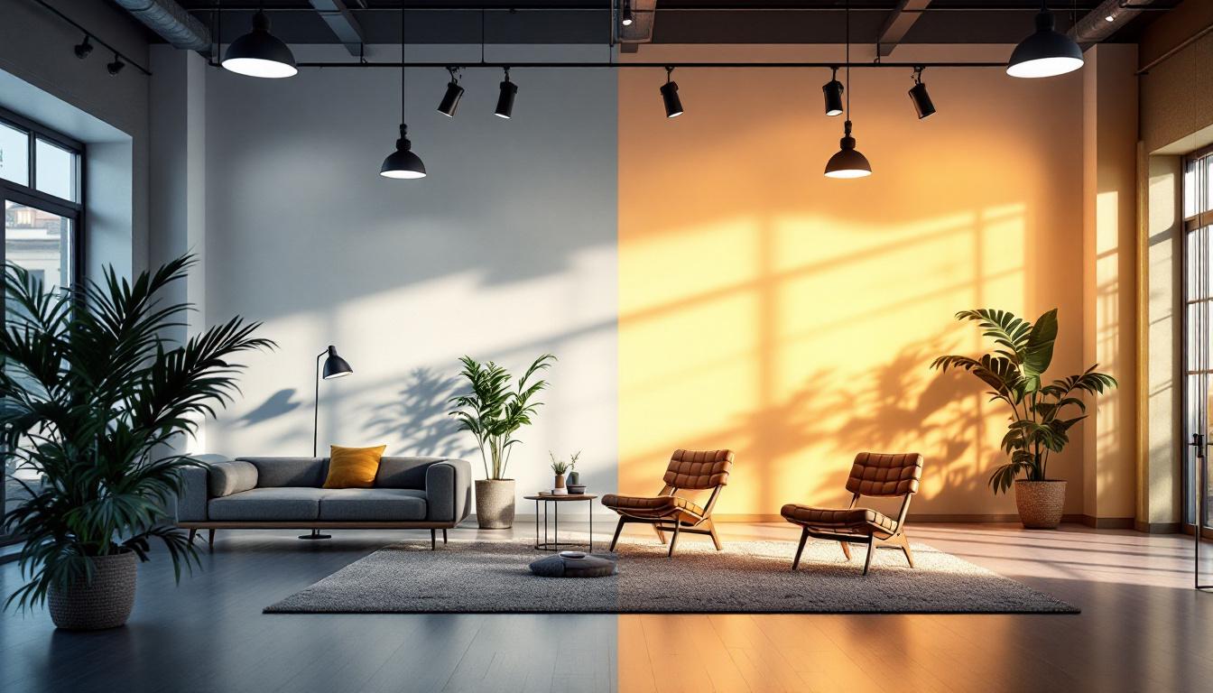 A photograph of a beautifully lit indoor space transitioning from morning to evening